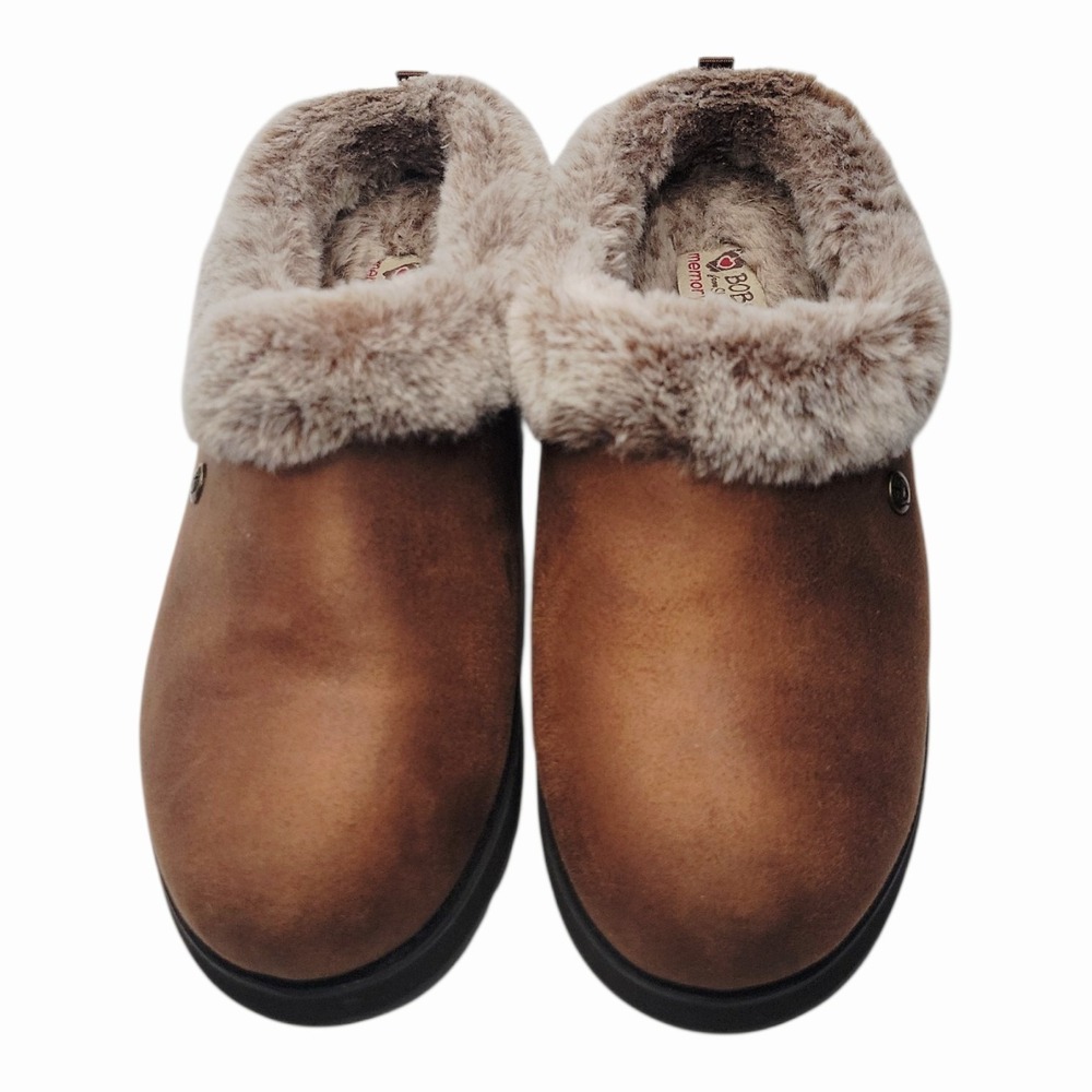 BOBS Skechers Women's 6.5 Brown Faux Fur Lined Clogs Memory Foam Slip On